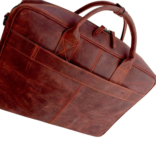 15.6 / 16 Inch Reddish Brown Leather Business Laptop Bag Premium Cow Leather