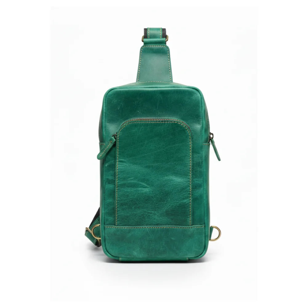 Green Leather Sling Bag – Full-Grain Cowhide Crossbody