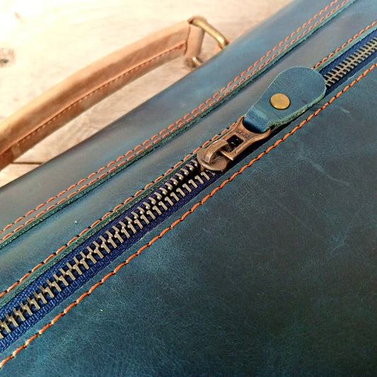 Navy Classic Leather Laptop Bag 14" & 15"| Blue & Tan Cow Leather