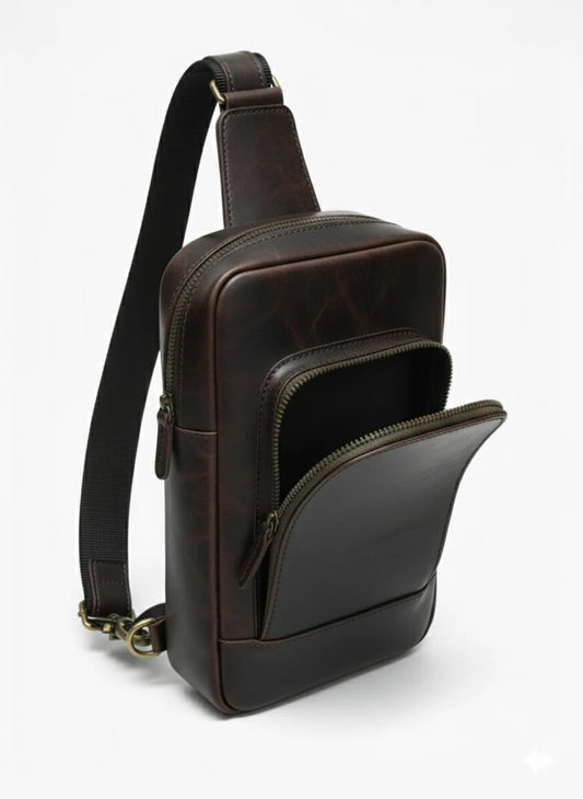 Choco Leather Sling Crossbody Bag