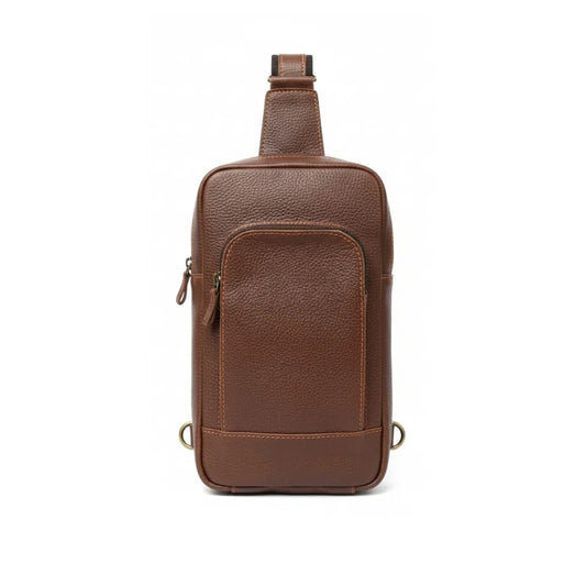 Brown Full-Grain Leather Sling Crossbody Bag