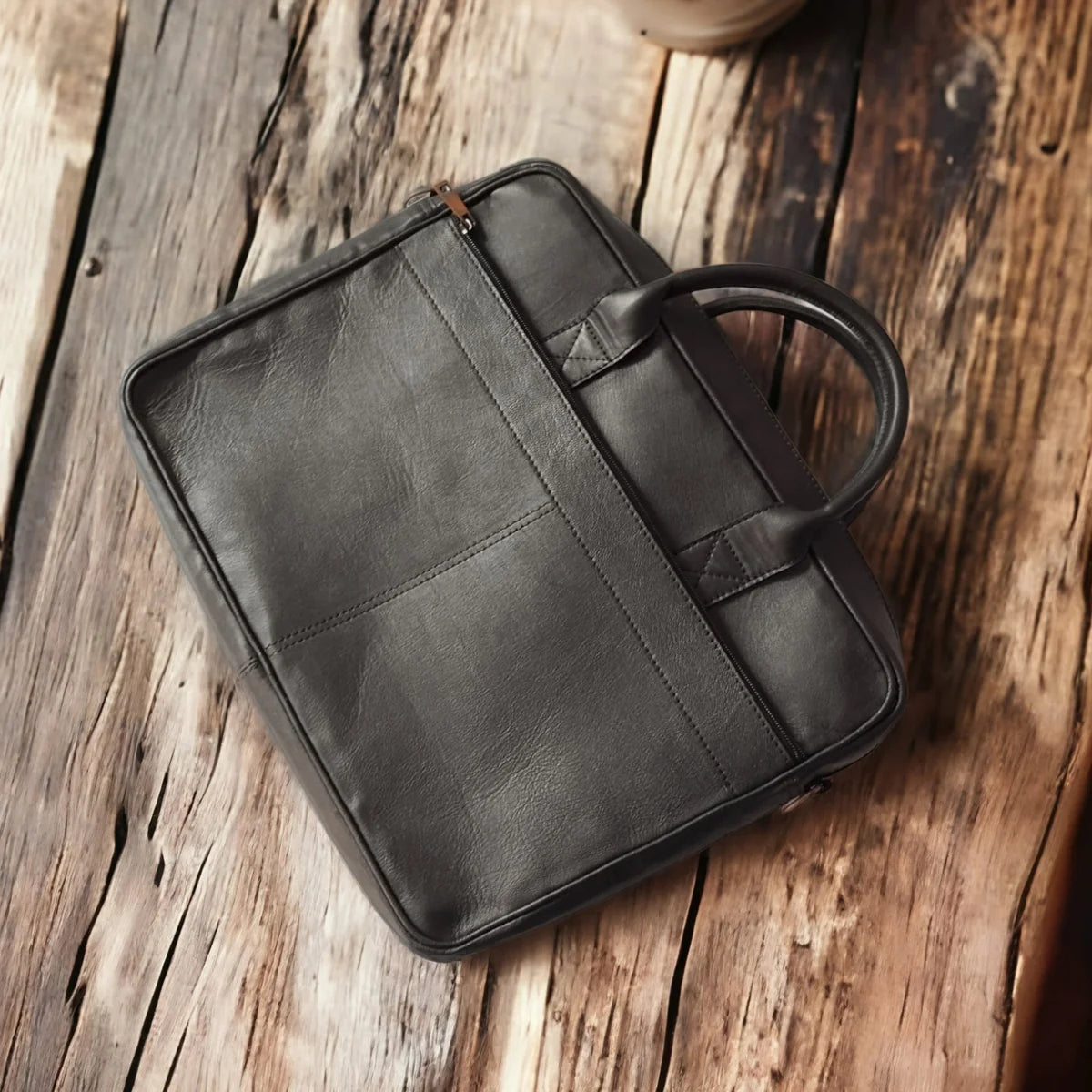 Black Leather Laptop Bag for Men | 15" Premium Messenger Work Bag