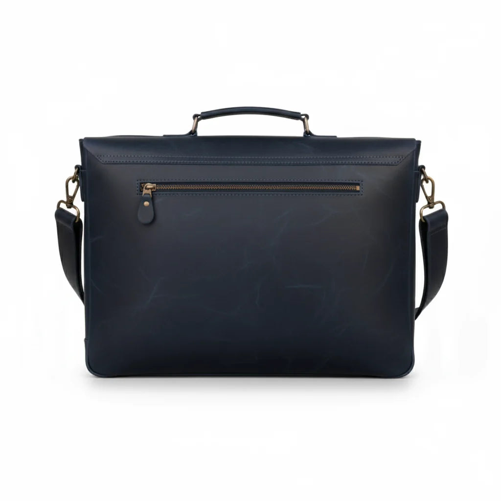 Navy Leather Messenger Bag 14 "15" & 16" Laptop Bag Matt Oil Pull-Up Cow Leather