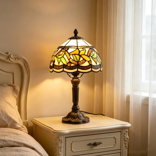 Vintage Rose Flower Stained Glass Table Lamp