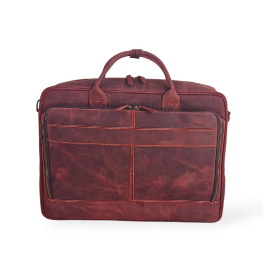 15.6 / 16 Inch Reddish Brown Leather Business Laptop Bag Premium Cow Leather