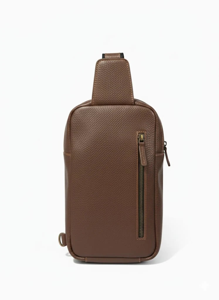 Brown Full-Grain Leather Sling Crossbody Bag