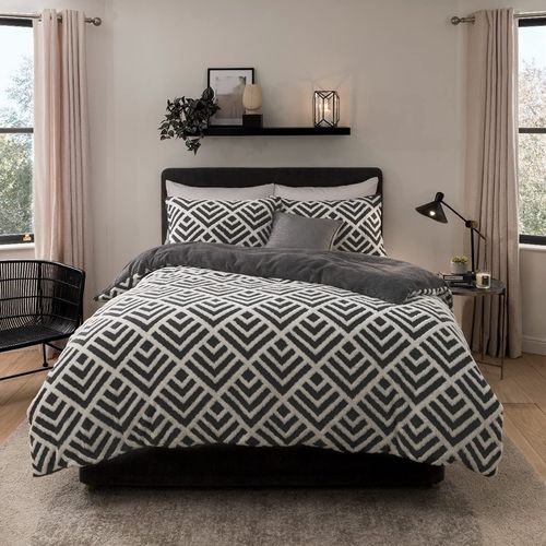 Geo Jacquard Fleece Duvet Set Charcl SB