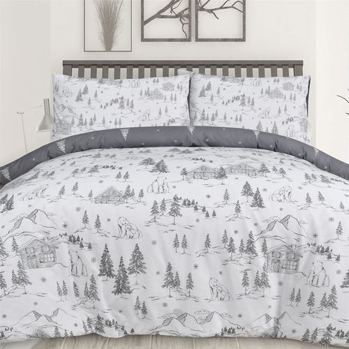 Mountain Bear Duvet Set Grey Color
