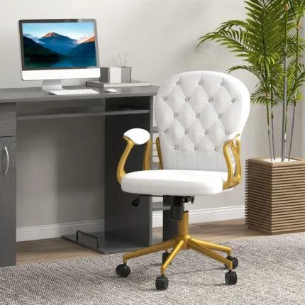 Height Adjustable Home Office Chair, Button Tufted Computer Chair with Padded Armrests