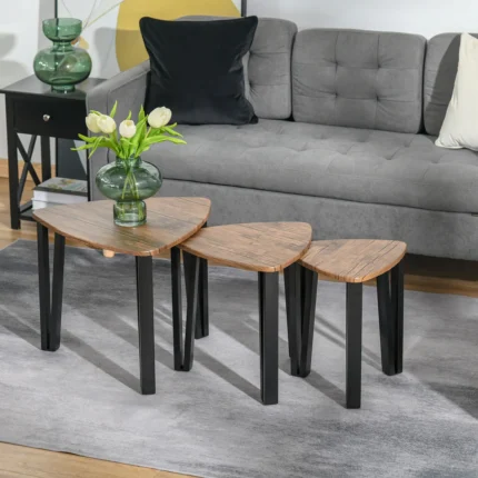 3 PCs MDF Steel Nesting Table Coffee Table Set Multifunctional End Side Table